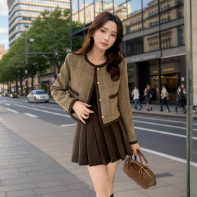 奢姿大码女装2024冬季减龄百褶两件套胖妹妹格纹小香风时尚套装9944927555