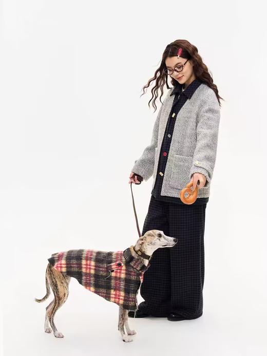 heris/H44110/学院格纹衬衫领拼接 羊毛毛呢外套 商品图1