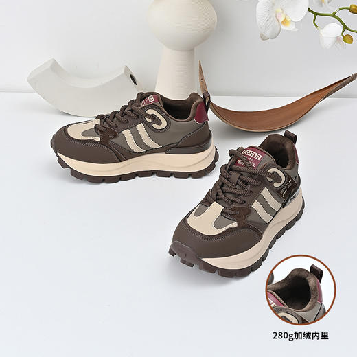 经典鲨2024冬季新款韩版时尚拼色加绒舒适平底跑步休闲鞋女KW219-D58151 商品图2