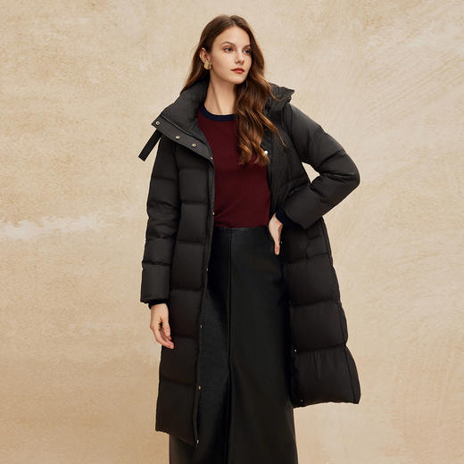 PR009斯尔丽2024冬季新款显瘦收腰长款简约通勤连帽轻盈鸭绒羽绒服 商品图6