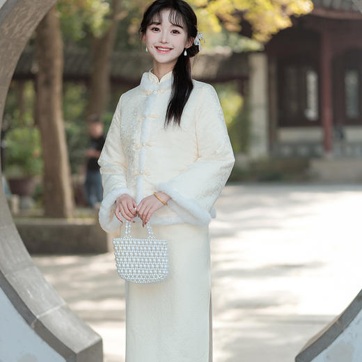 时尚小清新少女款，加厚保暖提花夹棉旗袍外套HYM23531 商品图0