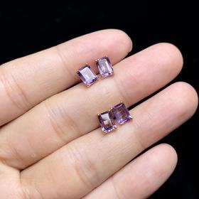 S925紫水晶方形耳饰约5*7mm