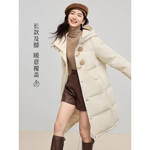 【年终特卖】熙世界牛角扣羽绒棉服女冬季2025年新款中长款连帽棉衣棉袄厚外套 商品图2