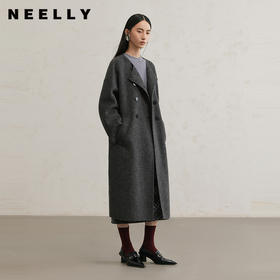 NEELLY纳俪商场同款冬季新款绵羊毛质感大衣女直筒宽松大衣外套N24111N01134