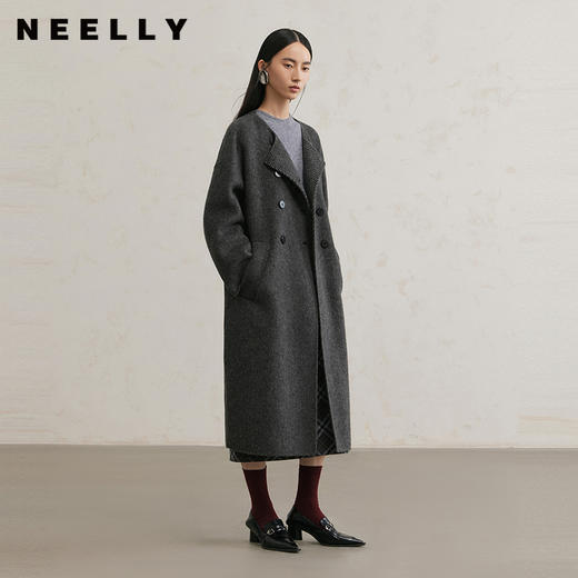 NEELLY纳俪商场同款冬季新款绵羊毛质感大衣女直筒宽松大衣外套N24111N01134 商品图0