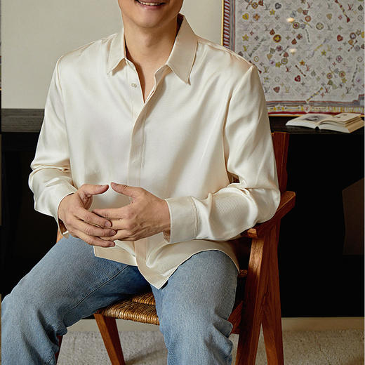 【顺丰包邮】05038 洛诗琳重磅100%桑蚕丝30MM斜纹绸男士衬衫1012 商品图3