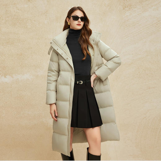PR009斯尔丽2024冬季新款显瘦收腰长款简约通勤连帽轻盈鸭绒羽绒服 商品图3