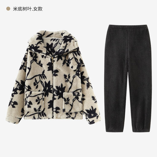 【软糯温暖】可爱熊耳朵连帽珊瑚绒睡衣女士冬季开衫可外穿加厚款卡通少女家居服套装 商品图5