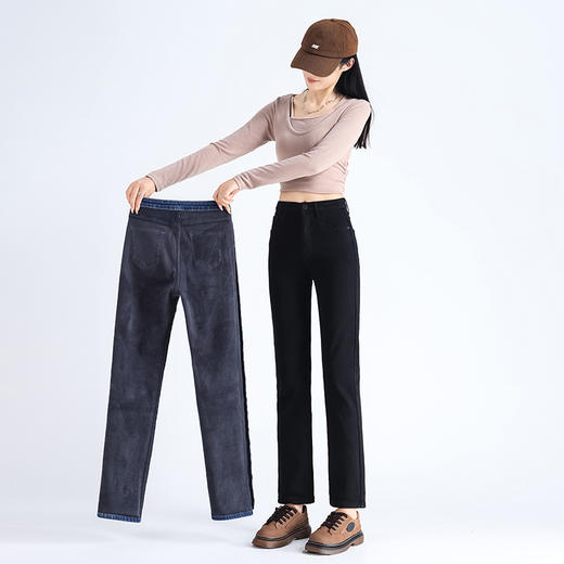 【GZ】无忧购秋冬韩版加绒加厚高腰修身显瘦直筒牛仔烟管裤3000厚绒（截单后7天发货)25年清仓捡漏 商品图4