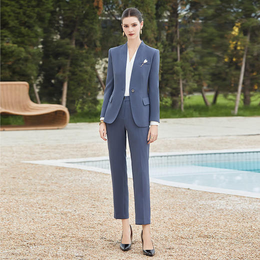 IWY/蓝色高端无领西服外套女士职业装春秋套装女职业装CP2013 商品图3