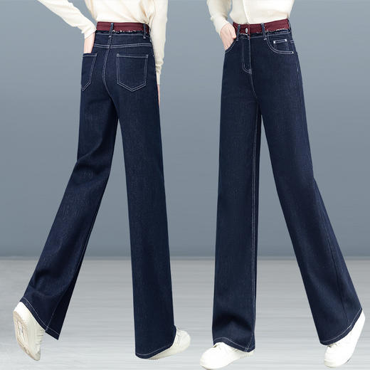 YM 335阔腿牛仔裤拼色毛边宽松加绒窄版直筒裤 商品图3