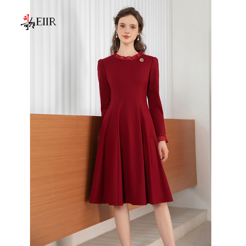 司歌喜庆羊毛长袖秋冬连衣裙收腰A901013X