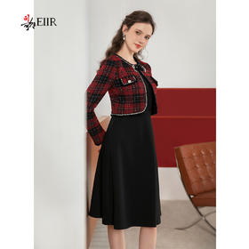 司歌假两件小香风连衣裙收腰弹力A901045y