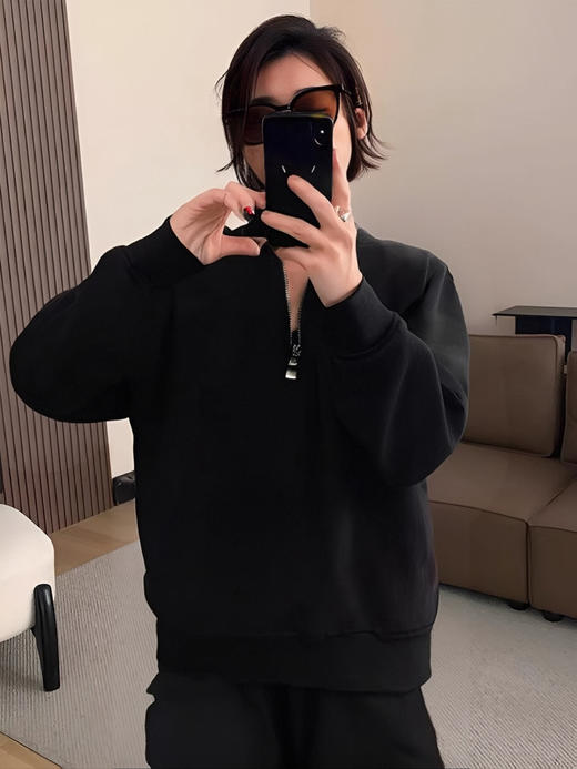 【美式复古双面奥粒绒半拉链立领卫衣E48-23612 】✨加绒加厚😌超软糯巨柔软❗怕冷星人的救星‼👍北方穿正合适，秋冬内搭也好看  商品图0