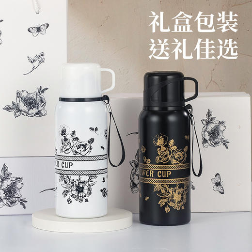 【意式复古❗️栀子花保温杯礼盒装】一键开盖，一杯双饮，万物可焖泡，畅饮不吐渣❗️316不锈钢新款保温壶女生水杯高颜值大容量简约便携 商品图1