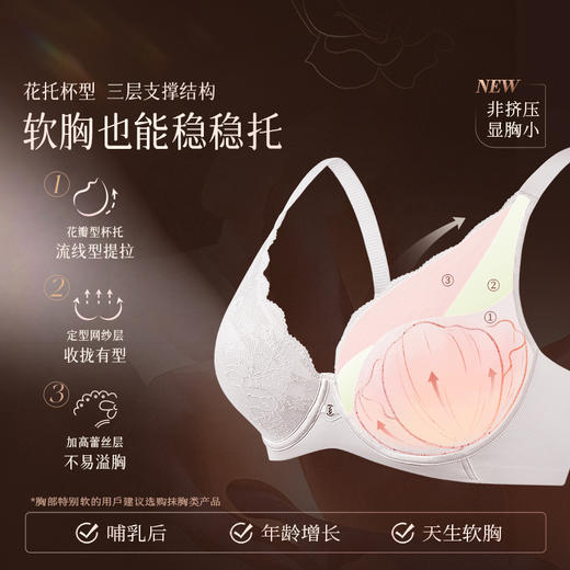 【积分兑换】奶糖派大胸显小花托杯胸型圆润蕾丝全罩杯内衣大码显瘦文胸女胸罩 商品图1