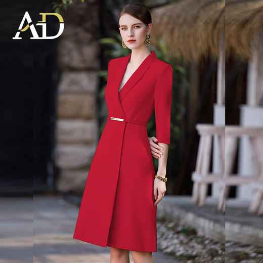 AD赫本小红裙子女2023新款红色正式场合西装连衣裙收腰显瘦礼服裙 商品图0