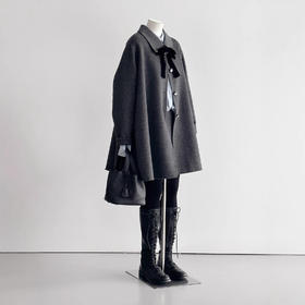 【千金大小姐】24新款小斗篷蝴蝶结气质时尚百搭贵气灰色大衣