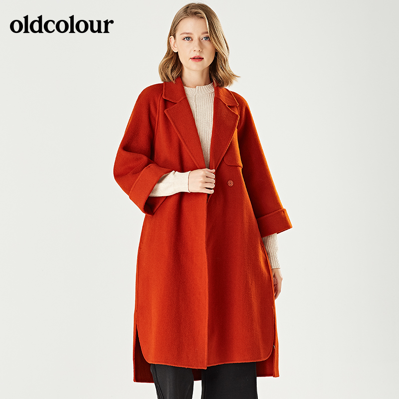 oldcolour冬季七分袖中长款韩版毛呢大衣女K42156202