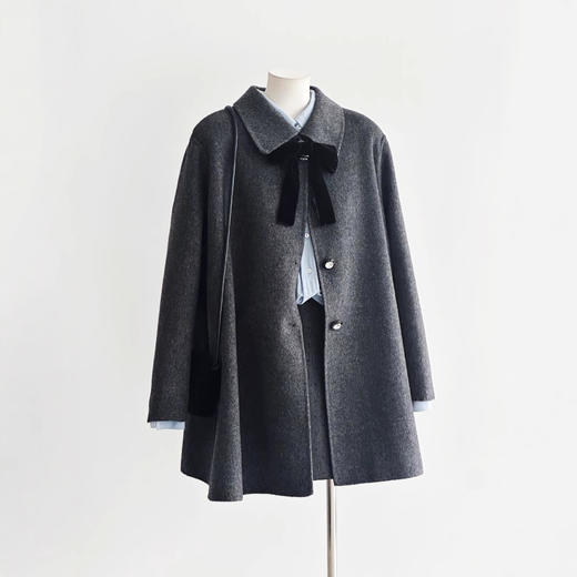 【千金大小姐】24新款小斗篷蝴蝶结气质时尚百搭贵气灰色大衣 商品图2