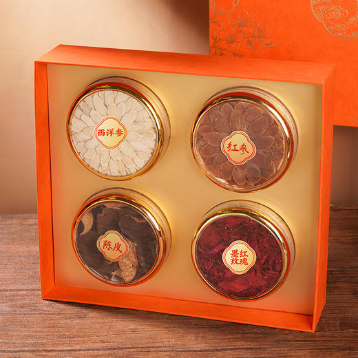 悦栈 | 经典版四拼礼盒（红参30g +新会陈皮30g+ 西洋参30g+墨红玫瑰12g） 商品图0