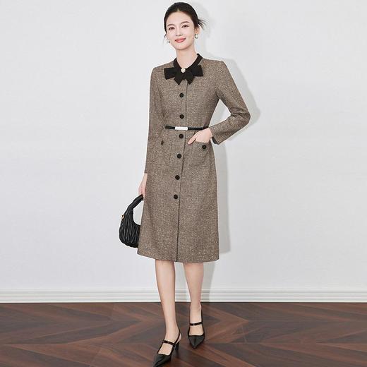 【高货wl】全新升级【铂金会员367/天猫499/差价132】(03952) 洛诗琳秋冬新款复古经典通勤蝴蝶结领显瘦中长款连衣裙 商品图3