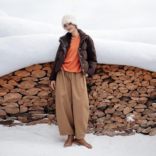 绽放815朵/暖茶气球裤100%天然棉斜纹棉感磨毛宽松保暖休闲长裤 商品图2