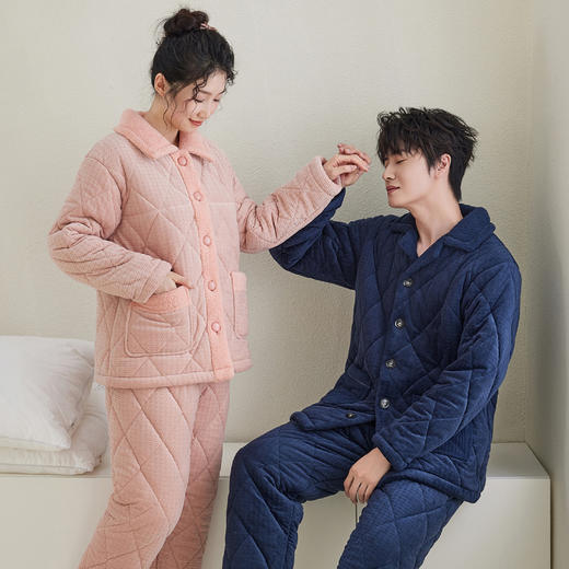 芬腾加厚睡衣三层夹棉女款珊瑚绒男士冬季冬款情侣保暖家居服套装 商品图4