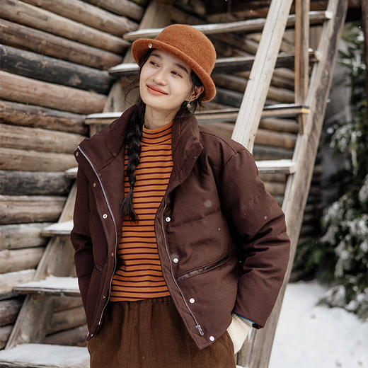 绽放885朵/巧克力泡芙羽绒服冬季90白鹅绒宽松显瘦立领短款面包服 商品图2