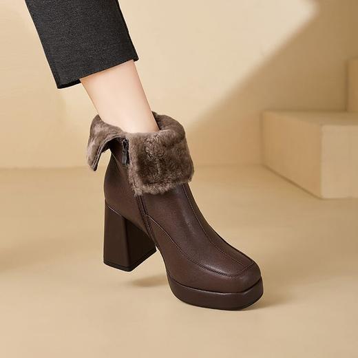 【预售5天】东北靴子雪地靴女冬季加厚绒羊毛保暖大棉鞋羊皮粗跟高跟方头短靴YJY&K15 商品图3