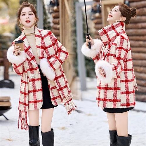 圣诞战袍时尚羽绒服，格子外套配围巾HHYS1399-2 商品图1