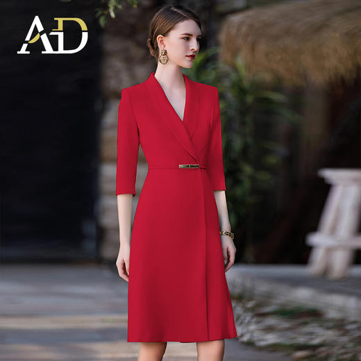 AD赫本小红裙子女2023新款红色正式场合西装连衣裙收腰显瘦礼服裙 商品图2