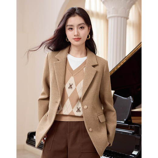 【专属特价】熙世界学院风毛呢外套女冬款高级感夹棉加厚呢子外套 商品图2