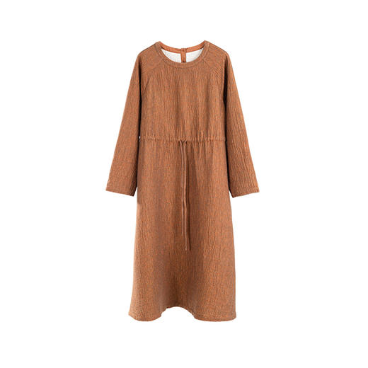 绽放822朵/午后暖阳连衣裙加厚双层色织亚麻棉圆领插肩长袖裙子 商品图4
