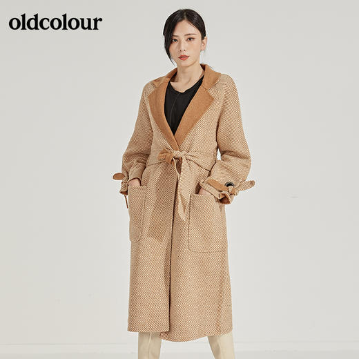 oldcolour冬季人字纹毛呢大衣女中长款K45156531 商品图0