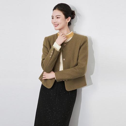 【高货wl】全新升级【铂金会员192/天猫259/差价67】(03308) 洛诗琳100%羊毛呢短款圆领时尚气质女冬新款长袖上衣外套 商品图3