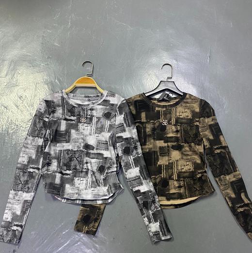 B腰部褶皱复古印花长袖T恤40802 秋季 278093025525 商品图1