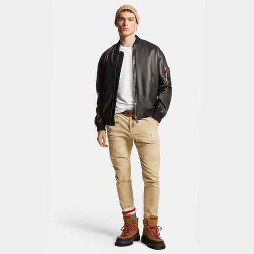 DSQUARED2 男士皮革飞行员夹克外套 黑色 S74AM1502 SY1602 900 商品图3