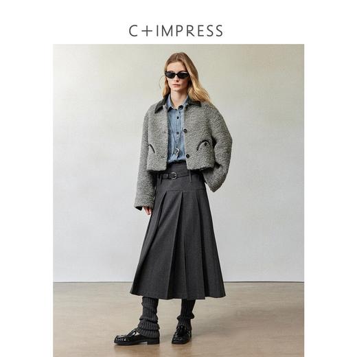 CIMPRESS/西嘉羊毛呢百褶裙女2024新款秋冬知识分子风灰色半身裙(货号:BQ2404058) 商品图2