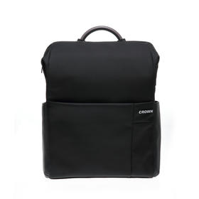 【PU皮+涤纶提花布 高密度防泼 大容量】皇冠CROWN时尚大容量通勤电脑背包黑色15"