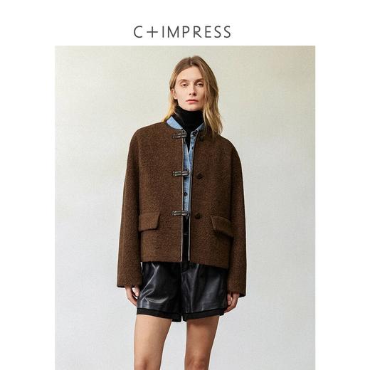 CIMPRESS/西嘉羊驼羊毛圆领拼皮时髦简约羊羔毛短外套女冬季新款(货号:WT2404066) 商品图2