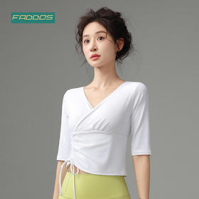 F2023739梵蒂欧爆款V领纯欲花苞胸修身遮肉瑜伽服五分袖一体杯