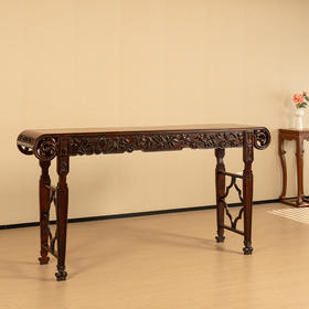 二十世纪 红木浮雕多子多福多寿书卷式大平头案