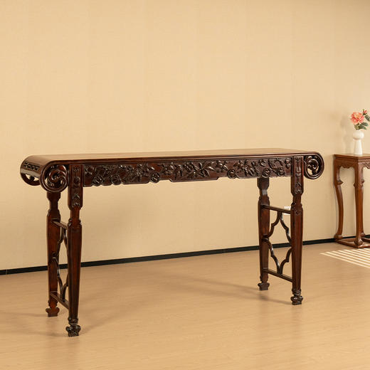 二十世纪 红木浮雕多子多福多寿书卷式大平头案 商品图0