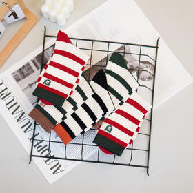 【2双装】【6双6折】女士条纹时尚袜中长筒袜透气保暖棉袜秋冬四季棉袜【2412522】