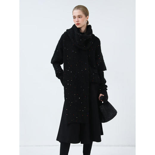 COCOBELLA羊驼混纺亮片保暖毛衣围巾袖套多穿法两件件套MZ3089 商品图2