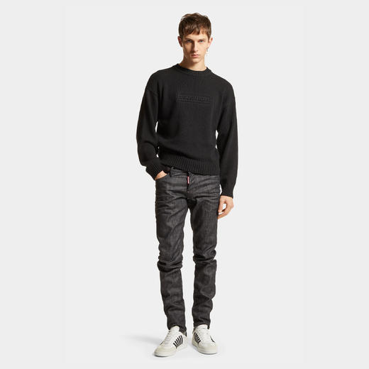 DSQUARED2 男士字母徽标压花棉质长袖针织衫 黑色 S74HA1475 D13029 900 商品图3