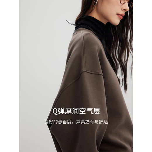 棉仓356608002-cleanfit空气层圆领卫衣套装女24秋冬深灰色直筒卫裤/卫裙 商品图2