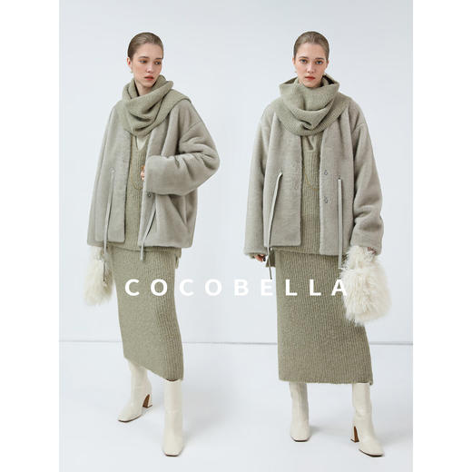 COCOBELLA高奢原色仿貂绒环保皮草外套PU腰带短款大衣FU3003-3 商品图3
