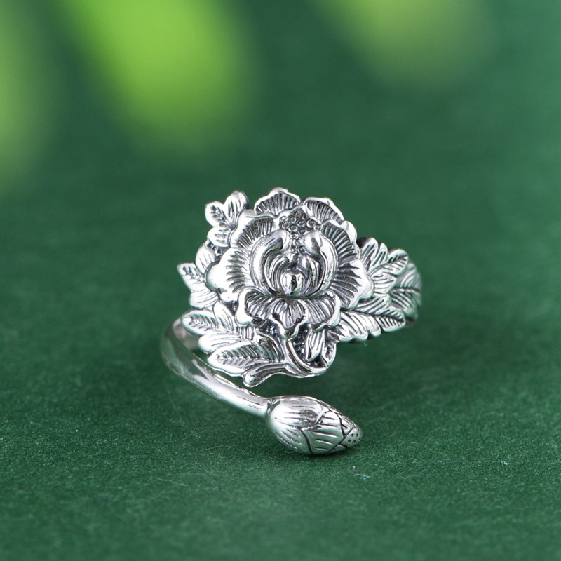 【牡丹倾城】足银抛光牡丹花戒指【SCH-SY24140】